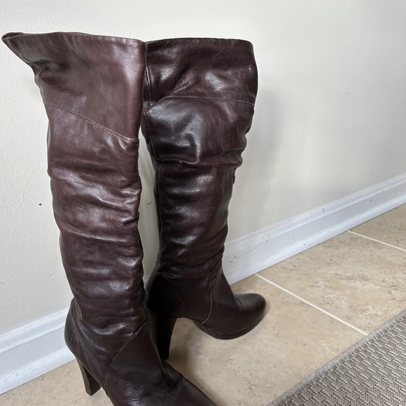 All leather brown slouchy boots - Picture 1 of 3